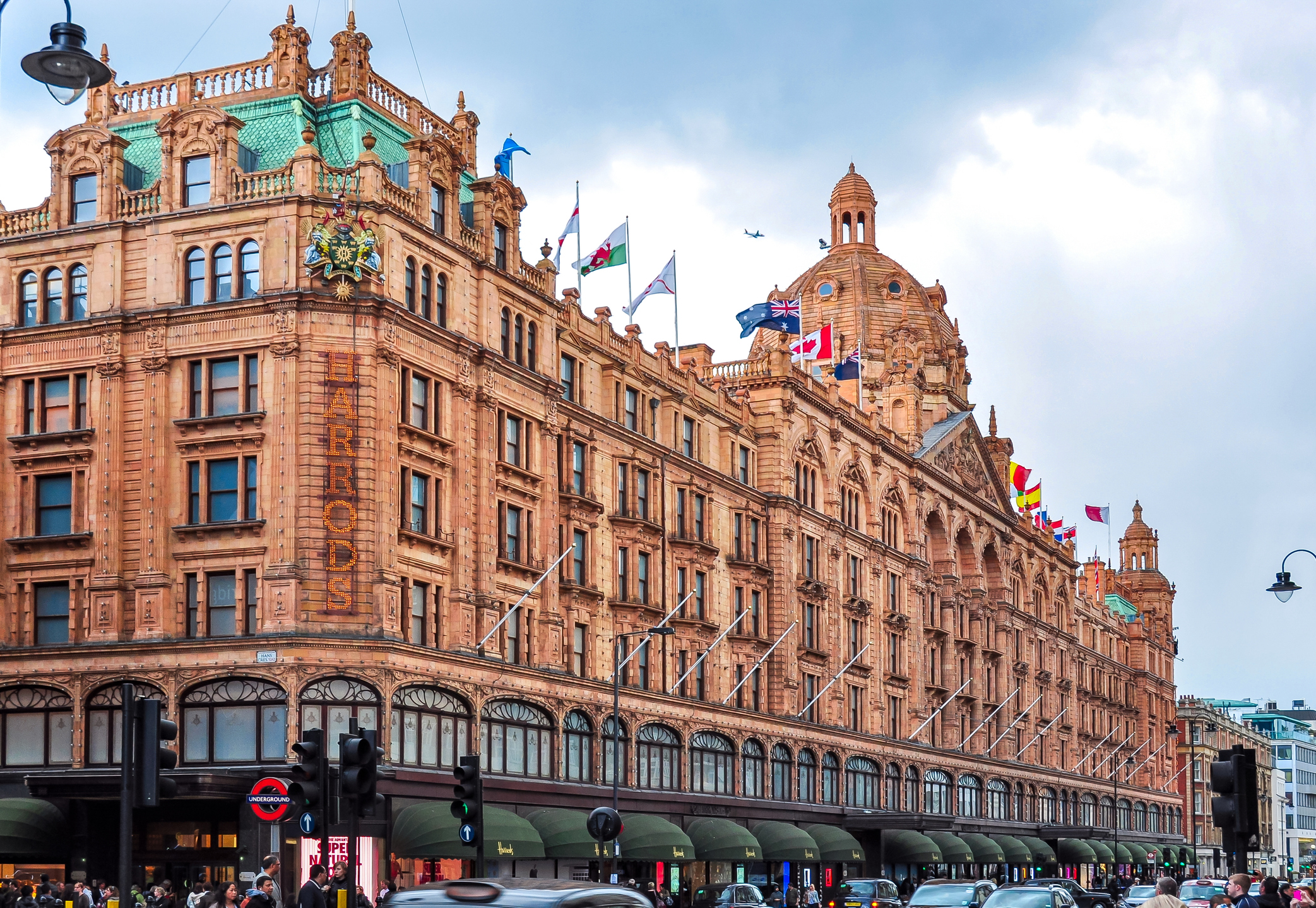 London, UK - April 2018: Famous Harrods department store in London
