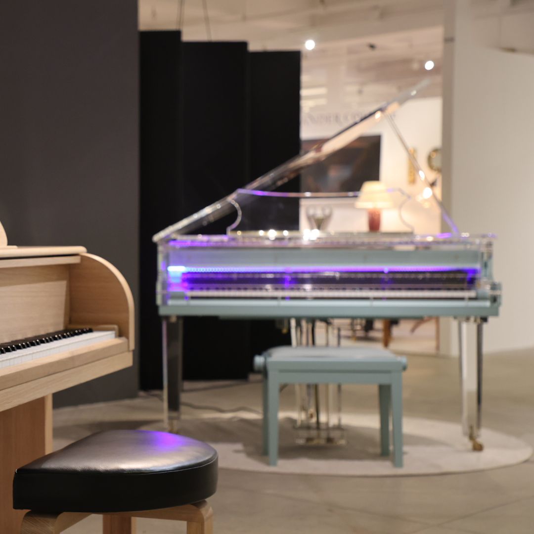 The Transparent S132 by Edelweiss Pianos on display in the New York Design Center